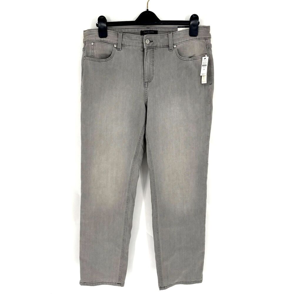 Talbots High Waist Straight Leg 12P Simply Flattering Light Gray Denim Jeans NWT